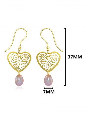 18 Karat Solid Yellow Gold Heart With 7 mm Drop Pearl Earrings
