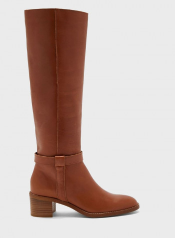 بوت هايب للركبة بكعب عالٍ سادة  Brown