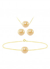 18 Karat Solid Yellow Gold With 8 mm Pearl Jewellery Set