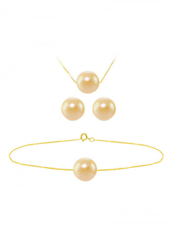 18 Karat Solid Yellow Gold With 8 mm Pearl Jewellery Set