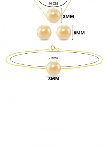 18 Karat Solid Yellow Gold With 8 mm Pearl Jewellery Set