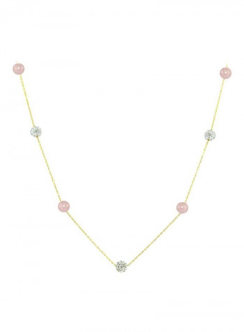 18 Karat Gold Crystal Balls And Pearls Necklace