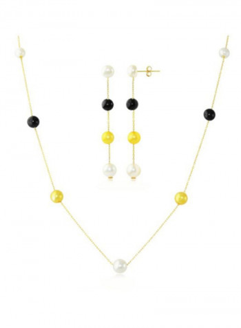 18 Karat Gold Gradual Built-In Gold- Yellow Pearl Jewellery Set