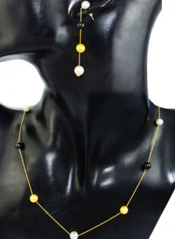 18 Karat Gold Gradual Built-In Gold- Yellow Pearl Jewellery Set