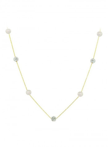 18 Karat Gold Crystal Ball And Pearl Studded Necklace