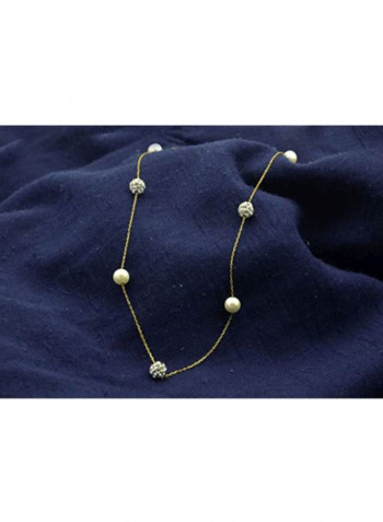 18 Karat Gold Crystal Ball And Pearl Studded Necklace