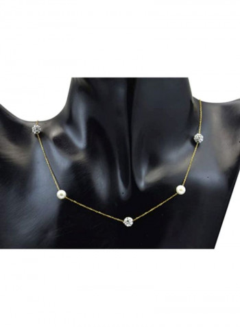 18 Karat Gold Crystal Ball And Pearl Studded Necklace