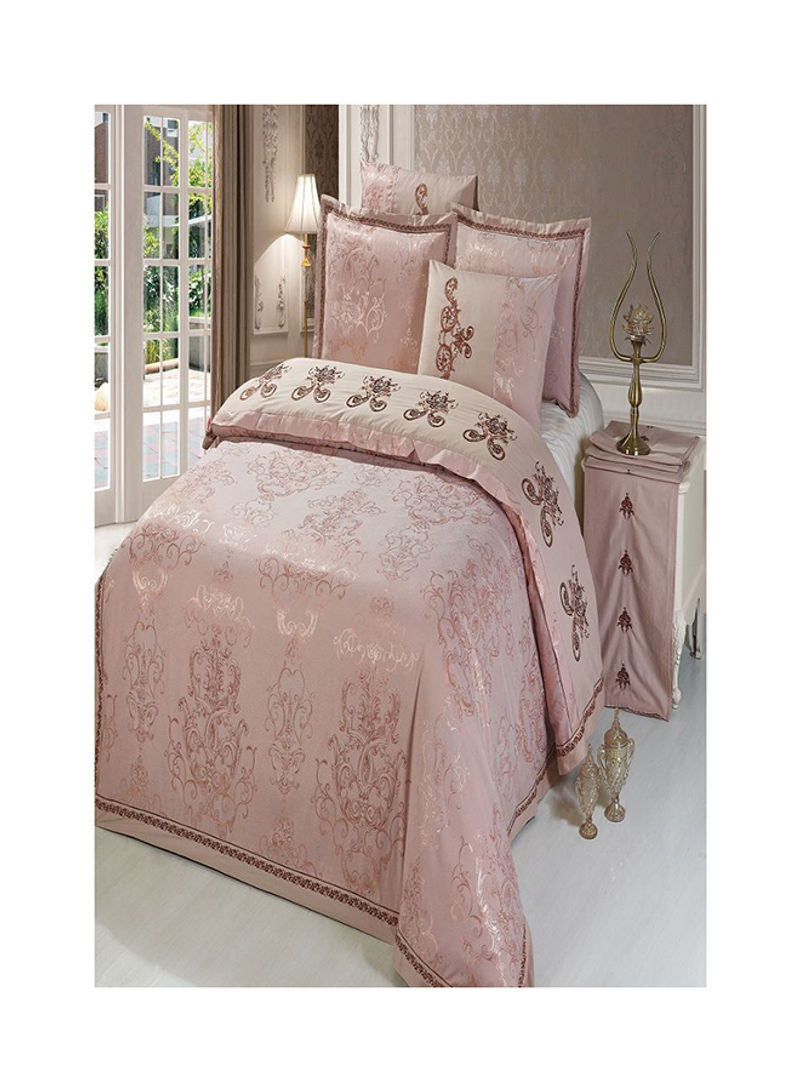 6-Piece Bedding Set With Jacquard Quilt Cover Cotton Peach 220 x 240centimeter