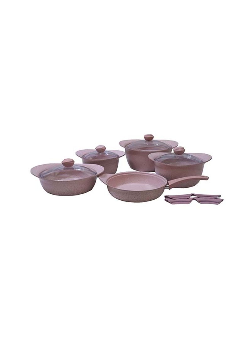 9-Piece Oven Safe Granite Cookware Set Pink