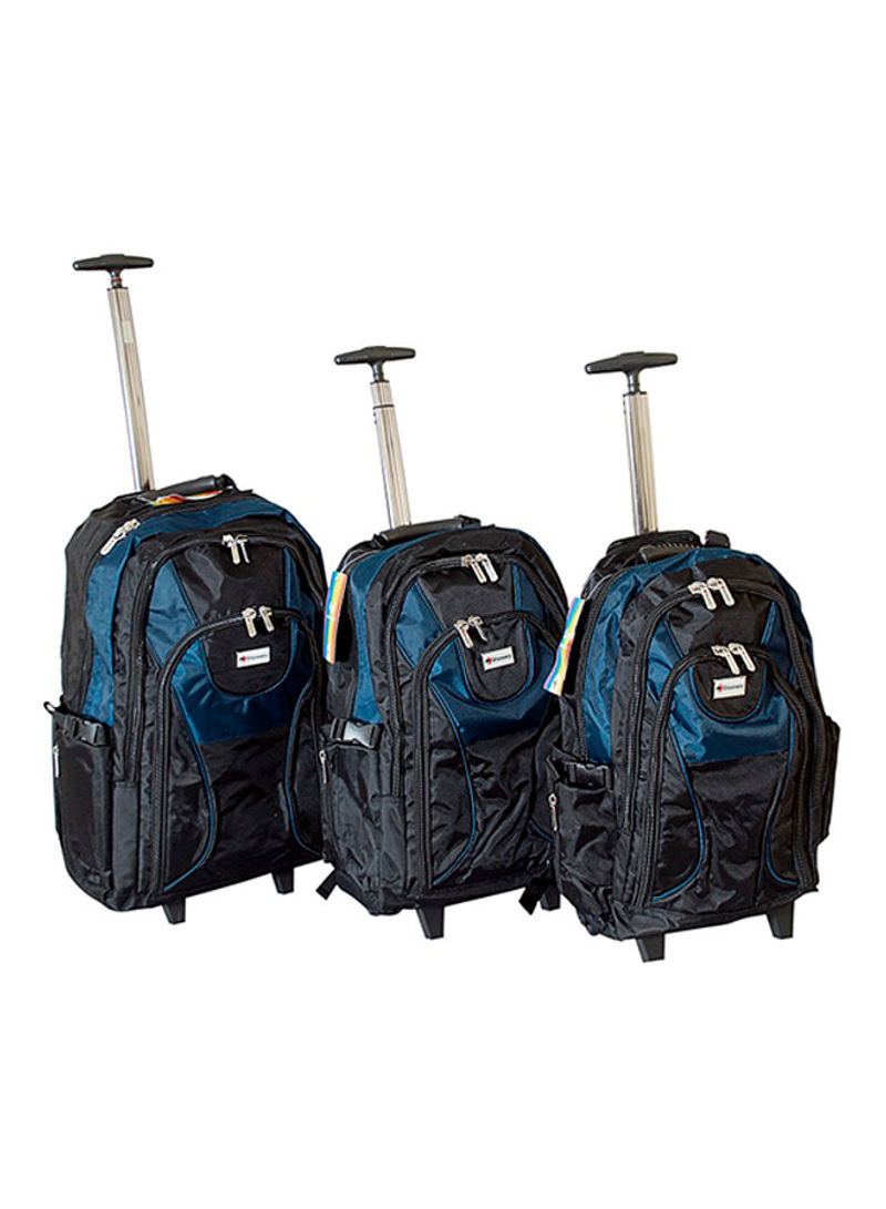 3-Piece Trolley Backpack Set Black/Blue