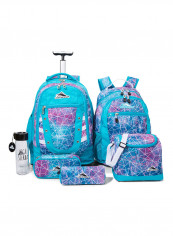 6 Piece Tactic Wheeled Luggage Set Sequin Facet/Bluebird/White