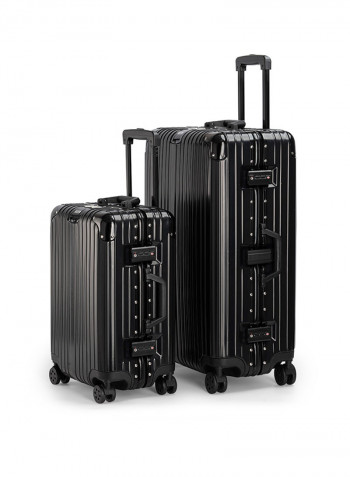 2-Piece Pebble Aluminium Frame Ultra-Light Hardside Expandable Built-In TSA Lock Zipperless Luggage With Spinner Wheels Black