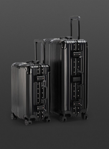 2-Piece Pebble Aluminium Frame Ultra-Light Hardside Expandable Built-In TSA Lock Zipperless Luggage With Spinner Wheels Black