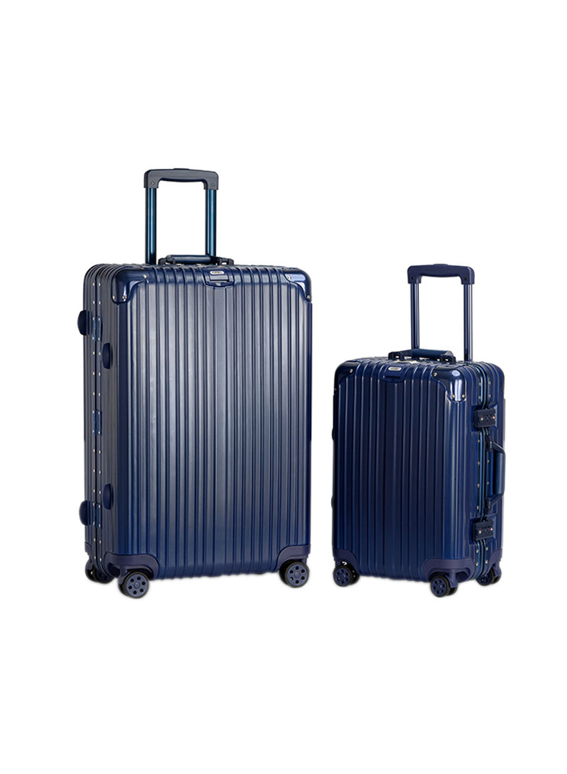 2-Piece Pebble Aluminium Frame Ultra-Light Hardside Expandable Built-In TSA Lock Zipperless Luggage With Spinner Wheels Blue