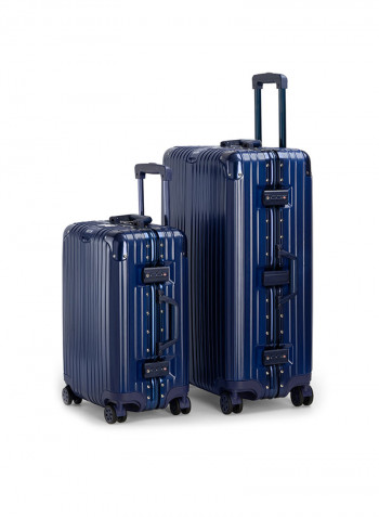2-Piece Pebble Aluminium Frame Ultra-Light Hardside Expandable Built-In TSA Lock Zipperless Luggage With Spinner Wheels Blue