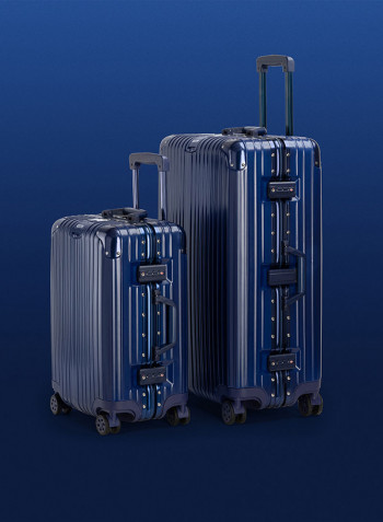 2-Piece Pebble Aluminium Frame Ultra-Light Hardside Expandable Built-In TSA Lock Zipperless Luggage With Spinner Wheels Blue