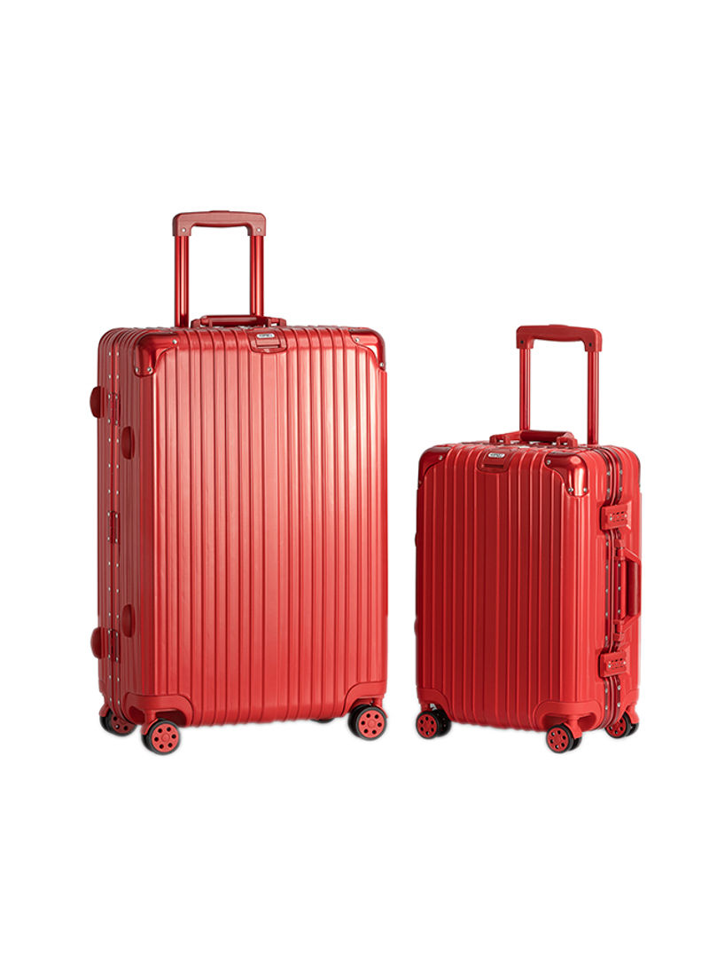 2-Piece Pebble Aluminium Frame Ultra-Light Hardside Expandable Built-In TSA Lock Zipperless Luggage With Spinner Wheels Red