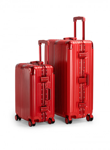 2-Piece Pebble Aluminium Frame Ultra-Light Hardside Expandable Built-In TSA Lock Zipperless Luggage With Spinner Wheels Red