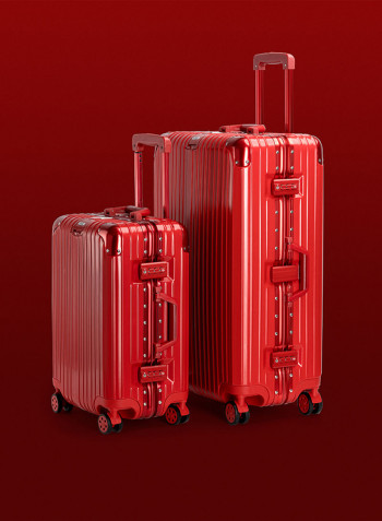 2-Piece Pebble Aluminium Frame Ultra-Light Hardside Expandable Built-In TSA Lock Zipperless Luggage With Spinner Wheels Red
