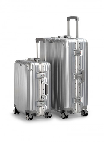 2-Piece Pebble Aluminium Frame Ultra-Light Hardside Expandable Built-In TSA Lock Zipperless Luggage With Spinner Wheels Silver