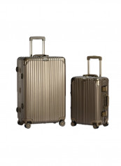 2-Piece Pebble Aluminium Frame Ultra-Light Hardside Expandable Built-In TSA Lock Zipperless Luggage With Spinner Wheels Titanium Gold