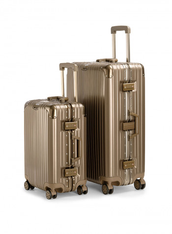2-Piece Pebble Aluminium Frame Ultra-Light Hardside Expandable Built-In TSA Lock Zipperless Luggage With Spinner Wheels Titanium Gold