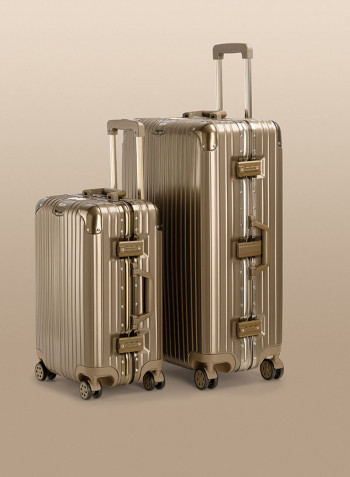 2-Piece Pebble Aluminium Frame Ultra-Light Hardside Expandable Built-In TSA Lock Zipperless Luggage With Spinner Wheels Titanium Gold