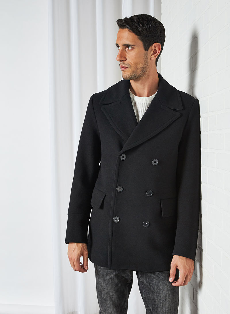 Recycled Wool Long Sleeve Coat Black