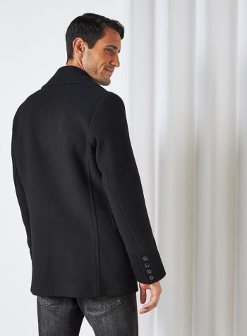 Recycled Wool Long Sleeve Coat Black
