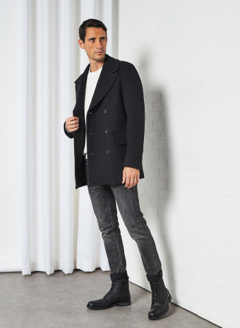 Recycled Wool Long Sleeve Coat Black