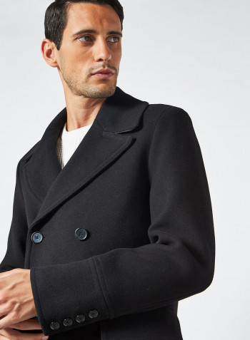 Recycled Wool Long Sleeve Coat Black