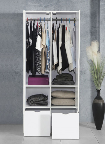 Cody 2-Door Wardrobe With 2-Drawers White 49x176x80centimeter