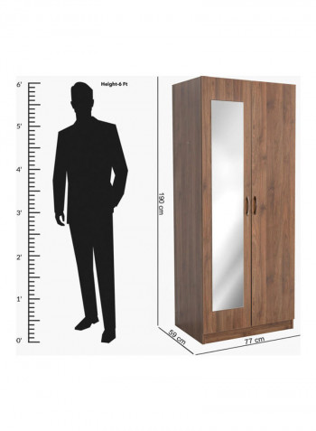 Como 2-Door Wardrobe With Mirror Brown 190 x 77 x 59cm