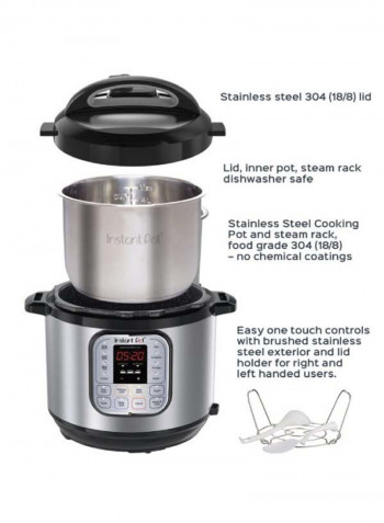 DUO 8, 7-in-1 Multi-Use Electric Programmable Pressure Cooker, 14 smart programs, Stainless Steel inner pot, Advanced Safety Protection 7.6 l 1200 W INP-113-0007-01 Black & Stainless steel