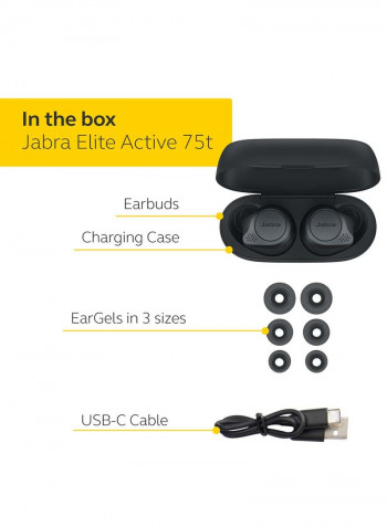 Jabra Elite Active 75t Earbuds - Active Noise Cancelling True Wireless Sports Earphones with Long Battery Life for Calls and Music - Gray