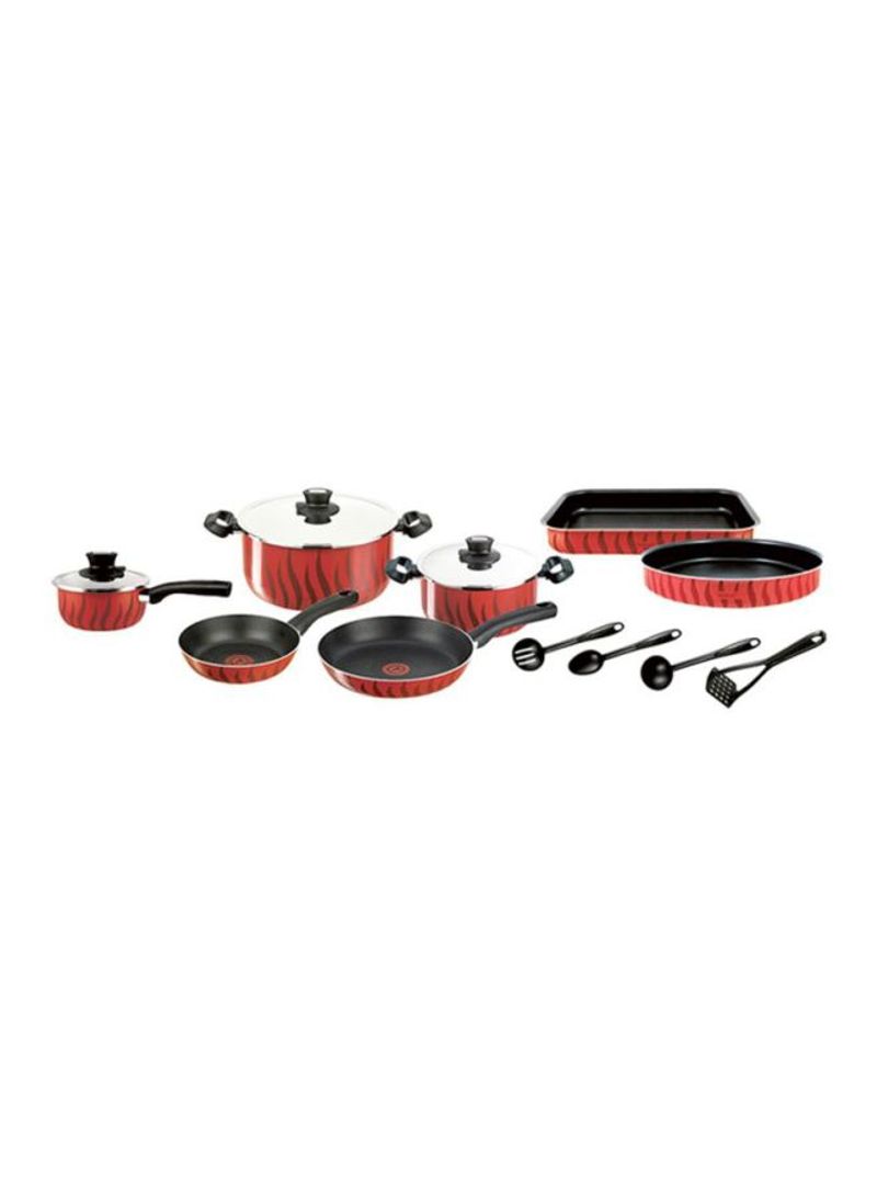 TEFAL Tempo Flame 14Pcs Cooking Pots and Pans Set, Aluminum Non-Stick - C5489382 Red/Black