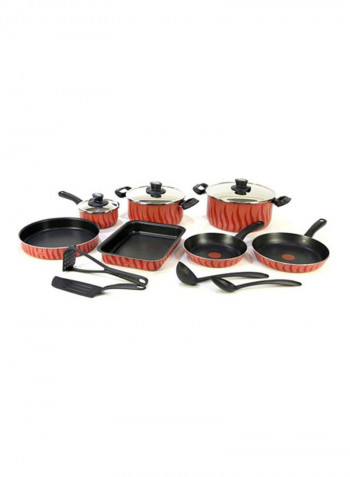 TEFAL Tempo Flame 14Pcs Cooking Pots and Pans Set, Aluminum Non-Stick - C5489382 Red/Black