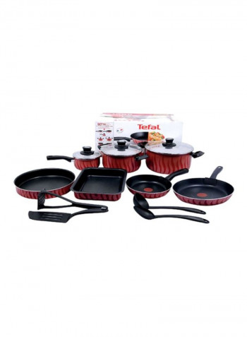 TEFAL Tempo Flame 14Pcs Cooking Pots and Pans Set, Aluminum Non-Stick - C5489382 Red/Black