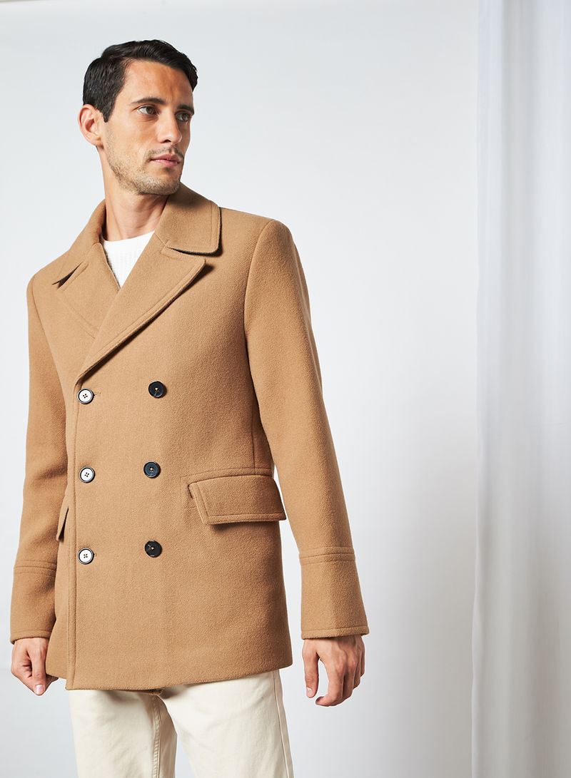 Recycled Wool Long Sleeve Coat Camel