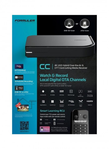 2GB RAM 16GB ROM 4K UHD Hybrid Android IPTV Box With DVB-C Connection CC Black