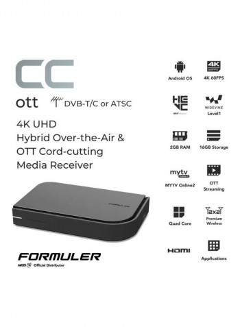 2GB RAM 16GB ROM 4K UHD Hybrid Android IPTV Box With DVB-C Connection CC Black