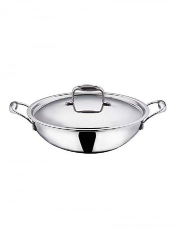 Stainless Steel Kadai With Lid Silver 40cm