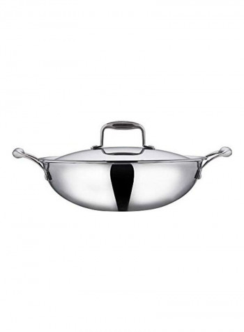 Stainless Steel Kadai With Lid Silver 40cm