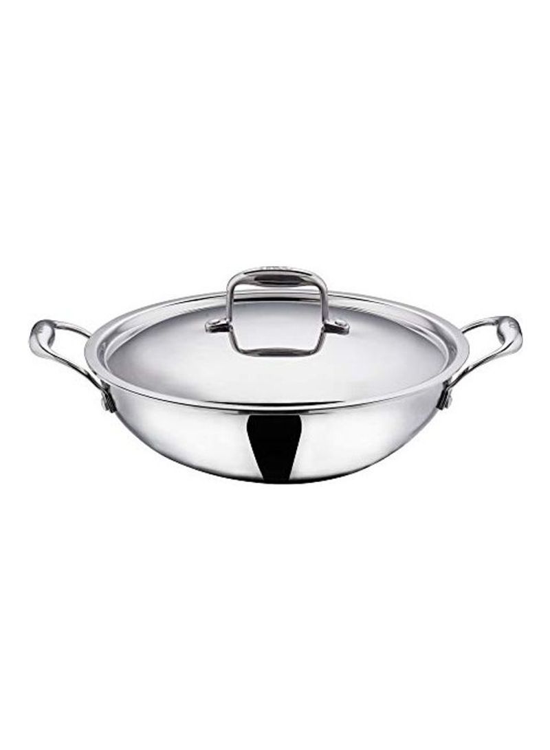 Stainless Steel Kadai With Lid Silver 40cm