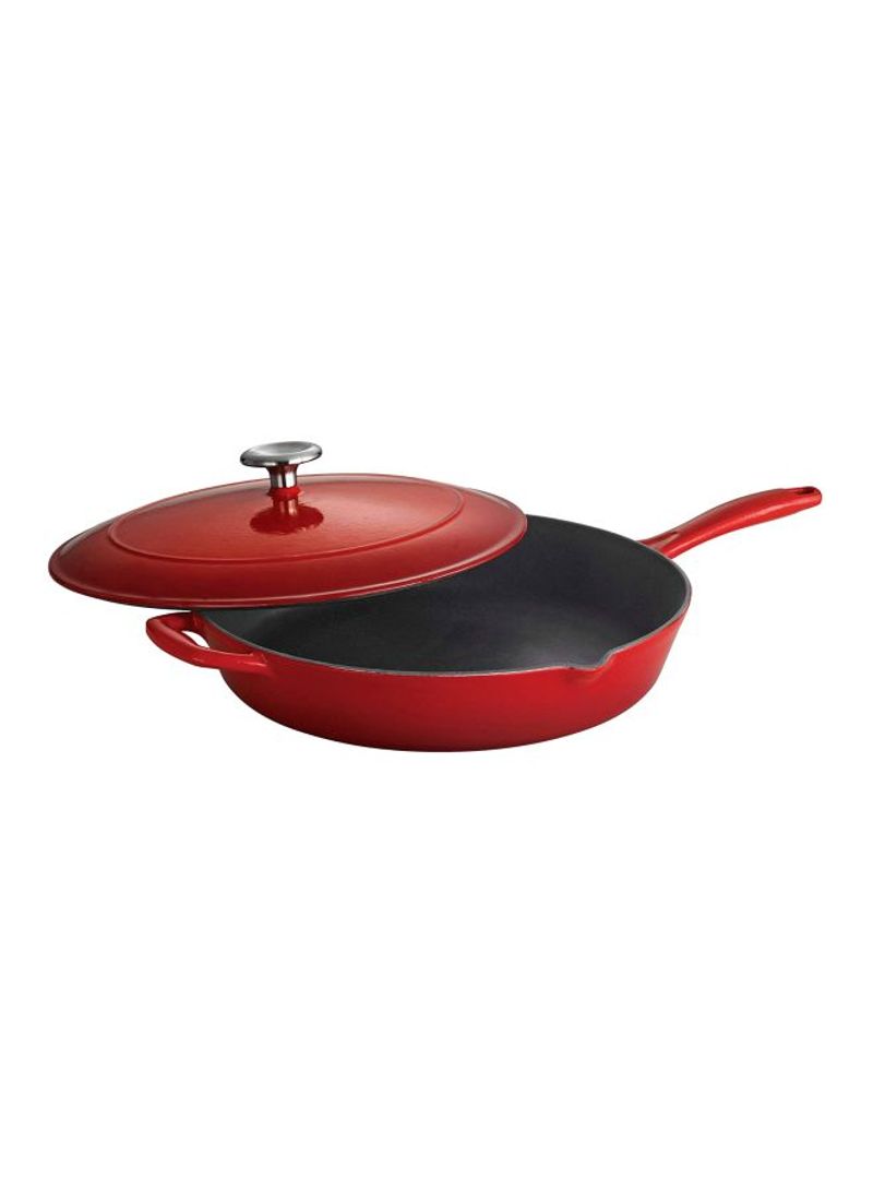 Fry Pan With Lid Red/Black 12inch