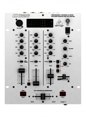 3-Channel DJ Mixer With BPM Counter And VCA Control DX626 White/Black