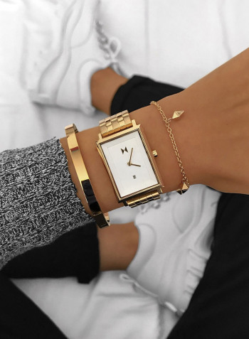 Women's Stainless Steel Analog Wrist Watch 28700005 With Yellow Gold Cuff Bracelet And Everscroll Blue-Light Protective Glasses