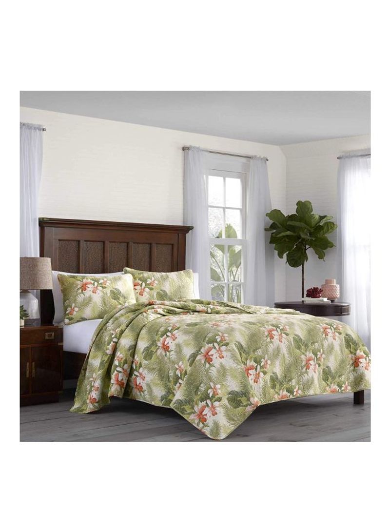 3-Piece Orchid Printed Quilt Set Green/White/Pink King
