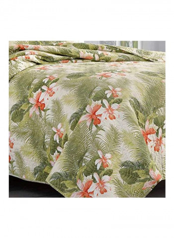 3-Piece Orchid Printed Quilt Set Green/White/Pink King