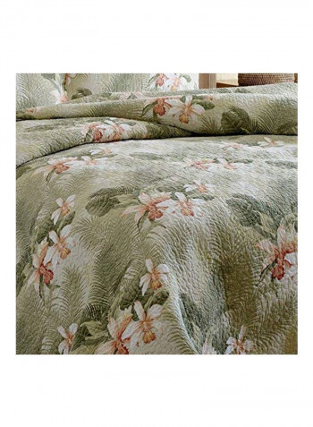 3-Piece Orchid Printed Quilt Set Green/White/Pink King